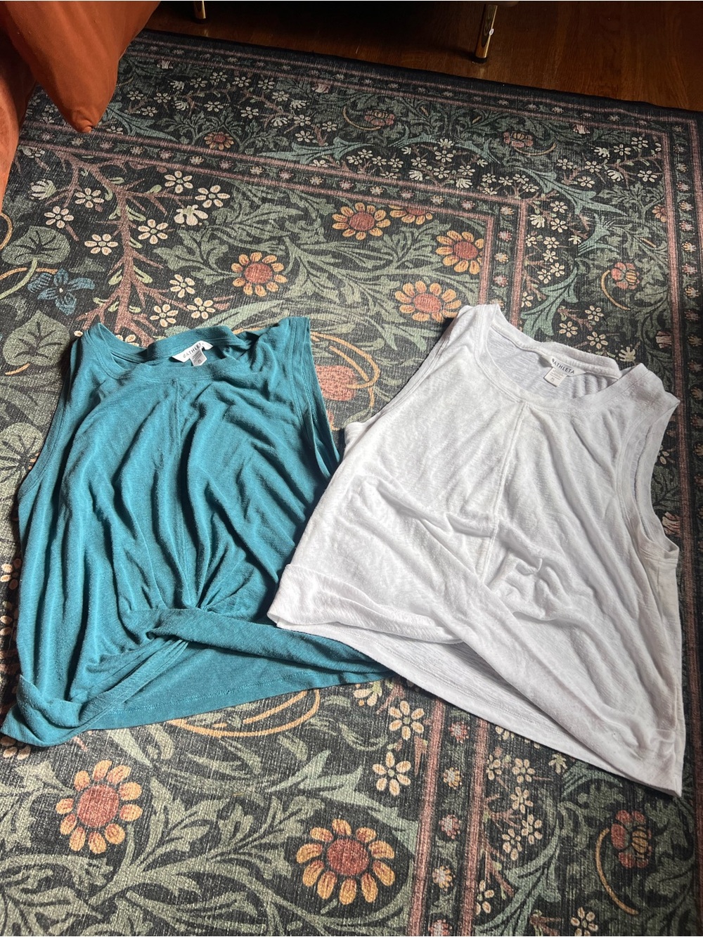 Athleta bundle of two size xl Teal and White twist front Tank Tops